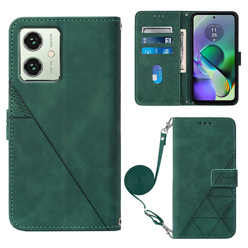 Leather Case Stands Flip Cover Holder YB3 for Motorola Moto G54 5G Green