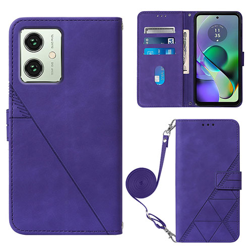 Leather Case Stands Flip Cover Holder YB3 for Motorola Moto G54 5G Purple