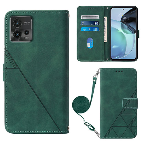 Leather Case Stands Flip Cover Holder YB3 for Motorola Moto G72 Green