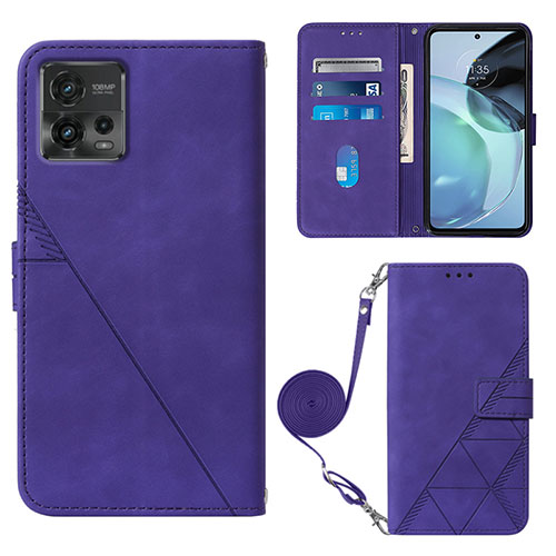 Leather Case Stands Flip Cover Holder YB3 for Motorola Moto G72 Purple