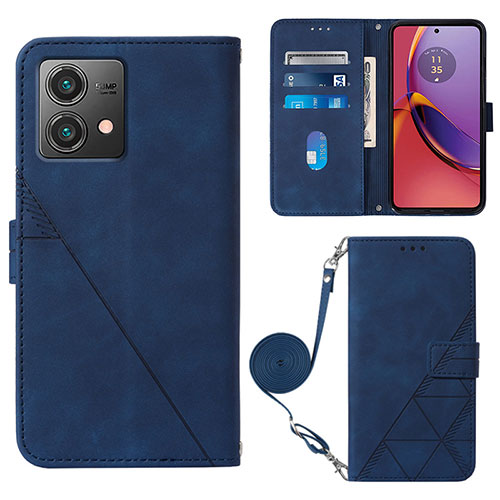 Leather Case Stands Flip Cover Holder YB3 for Motorola Moto G84 5G Blue