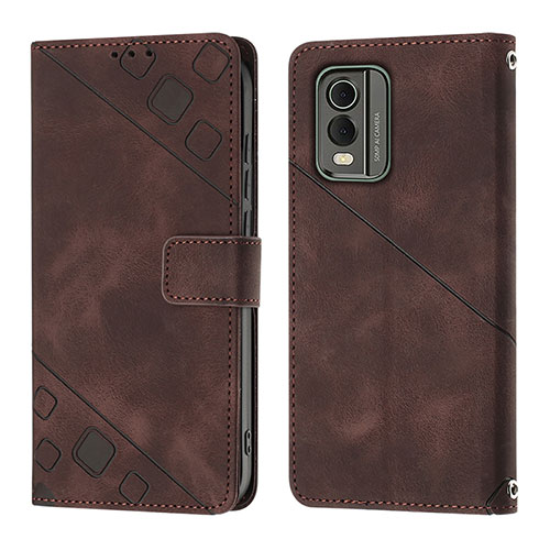 Leather Case Stands Flip Cover Holder YB3 for Nokia C32 Brown