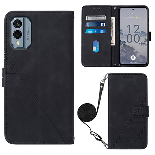 Leather Case Stands Flip Cover Holder YB3 for Nokia X30 5G Black