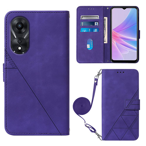 Leather Case Stands Flip Cover Holder YB3 for Oppo A58 5G Purple