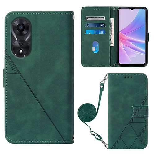 Leather Case Stands Flip Cover Holder YB3 for Oppo A78 5G Green