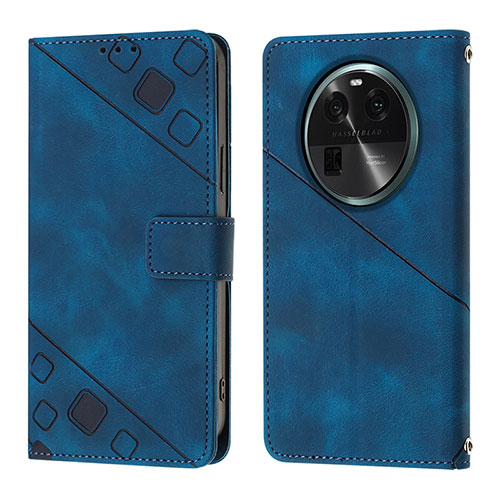 Leather Case Stands Flip Cover Holder YB3 for Oppo Find X6 5G Blue