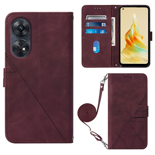 Leather Case Stands Flip Cover Holder YB3 for Oppo Reno8 T 4G Red