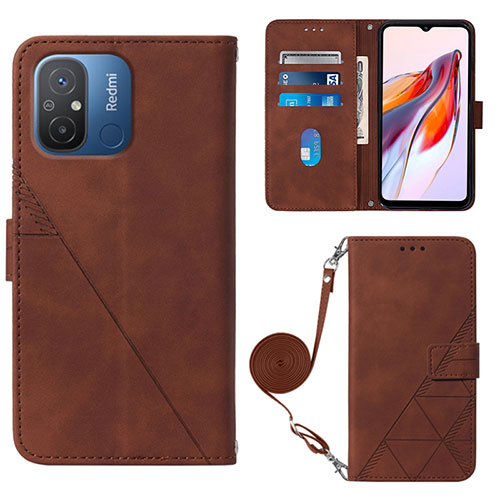 Leather Case Stands Flip Cover Holder YB3 for Xiaomi Poco C55 Brown