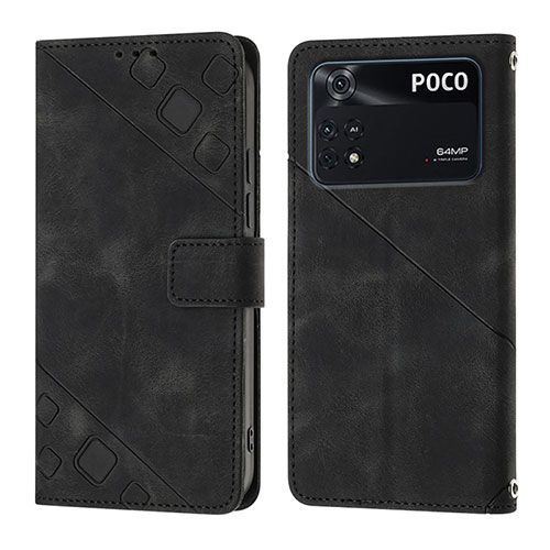 Leather Case Stands Flip Cover Holder YB3 for Xiaomi Poco M4 Pro 4G Black