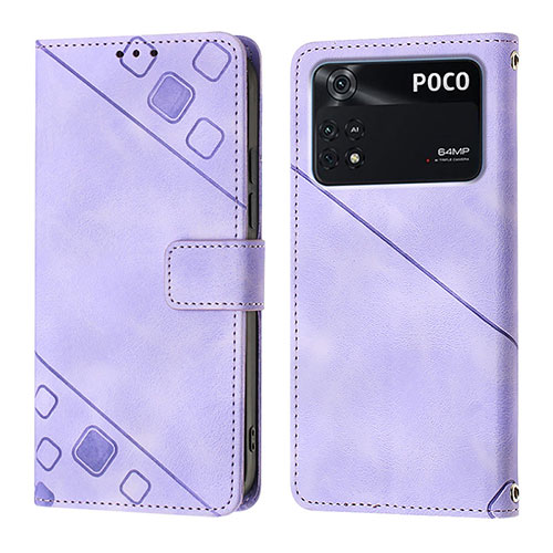 Leather Case Stands Flip Cover Holder YB3 for Xiaomi Poco M4 Pro 4G Purple