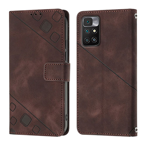 Leather Case Stands Flip Cover Holder YB3 for Xiaomi Redmi 10 Prime Brown