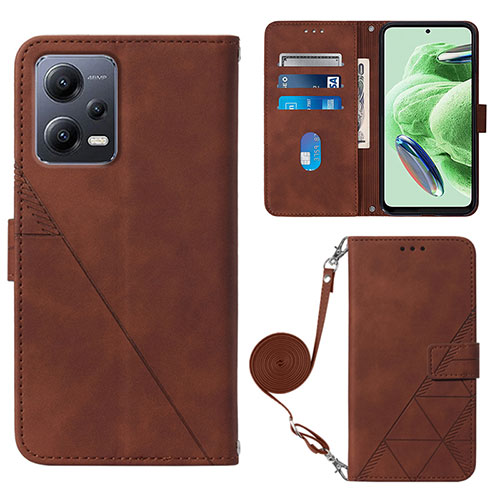 Leather Case Stands Flip Cover Holder YB3 for Xiaomi Redmi Note 12 5G Brown