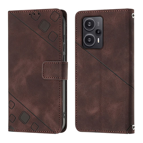 Leather Case Stands Flip Cover Holder YB3 for Xiaomi Redmi Note 12 Turbo 5G Brown