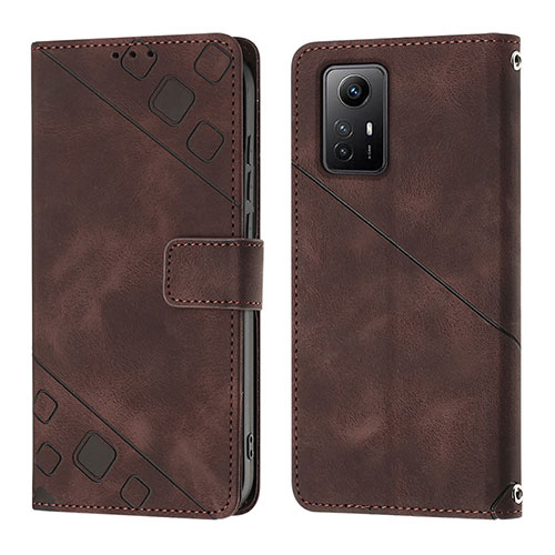 Leather Case Stands Flip Cover Holder YB3 for Xiaomi Redmi Note 12S Brown