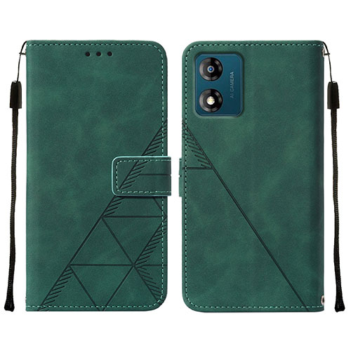 Leather Case Stands Flip Cover Holder YB4 for Motorola Moto E13 Green