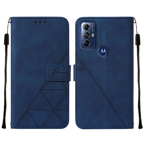 Leather Case Stands Flip Cover Holder YB4 for Motorola Moto G Play (2023) Blue