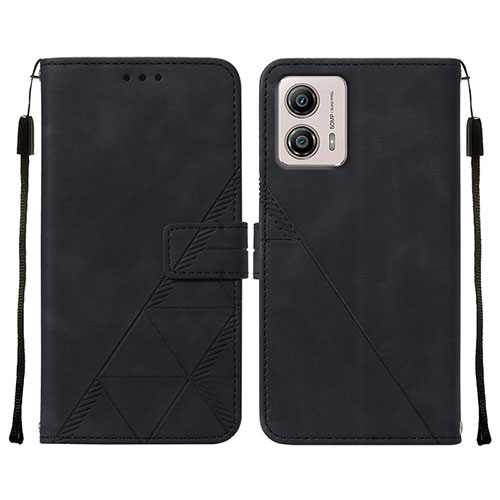 Leather Case Stands Flip Cover Holder YB4 for Motorola Moto G53 5G Black