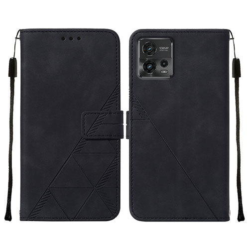 Leather Case Stands Flip Cover Holder YB4 for Motorola Moto G72 Black