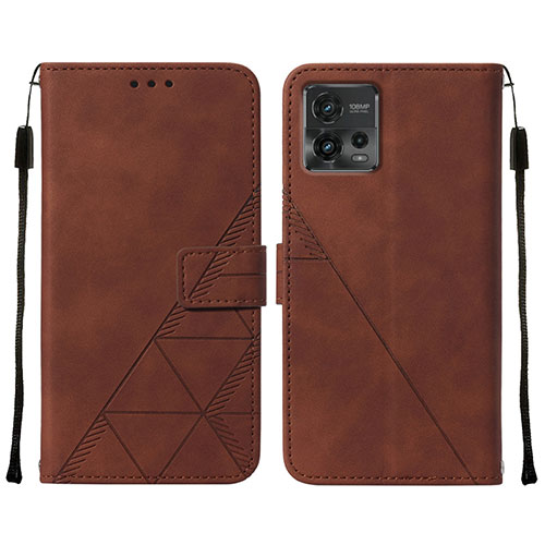 Leather Case Stands Flip Cover Holder YB4 for Motorola Moto G72 Brown