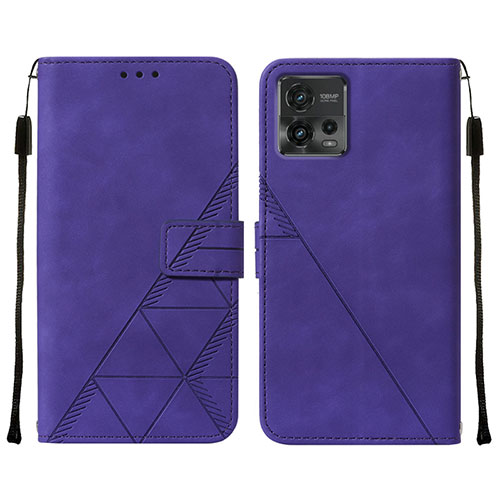 Leather Case Stands Flip Cover Holder YB4 for Motorola Moto G72 Purple