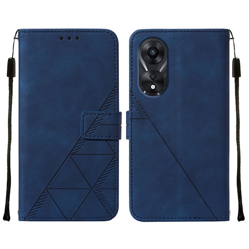 Leather Case Stands Flip Cover Holder YB4 for Oppo A58 5G Blue