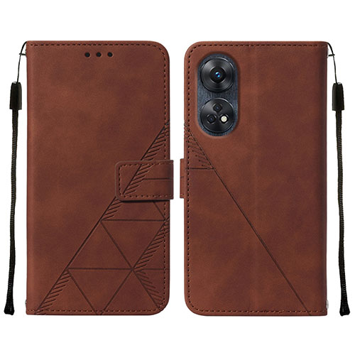 Leather Case Stands Flip Cover Holder YB4 for Oppo Reno8 T 4G Brown