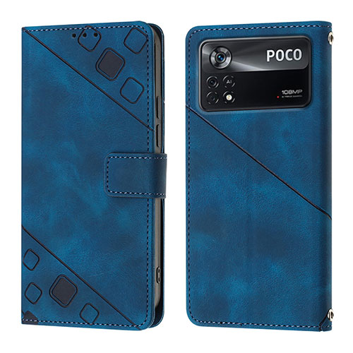 Leather Case Stands Flip Cover Holder YB4 for Xiaomi Poco X4 Pro 5G Blue