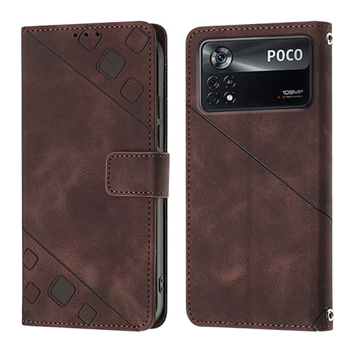 Leather Case Stands Flip Cover Holder YB4 for Xiaomi Poco X4 Pro 5G Brown