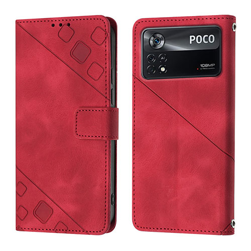 Leather Case Stands Flip Cover Holder YB4 for Xiaomi Poco X4 Pro 5G Red