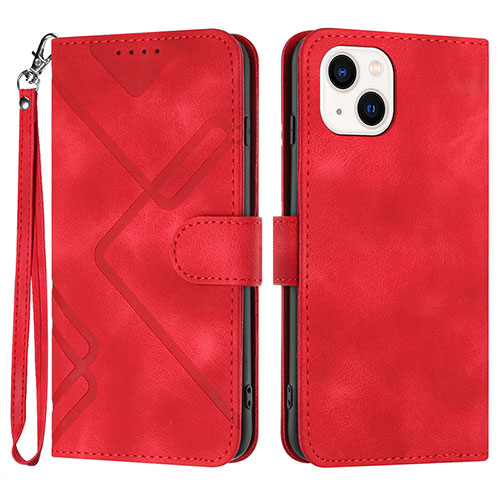 Leather Case Stands Flip Cover Holder YX1 for Apple iPhone 15 Plus Red Wine