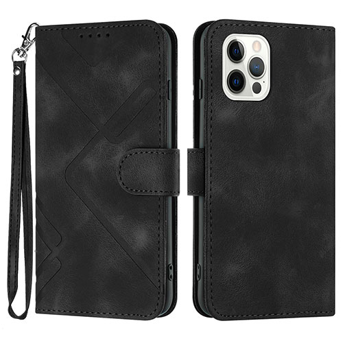 Leather Case Stands Flip Cover Holder YX1 for Apple iPhone 15 Pro Black