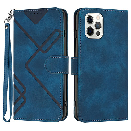 Leather Case Stands Flip Cover Holder YX1 for Apple iPhone 15 Pro Blue