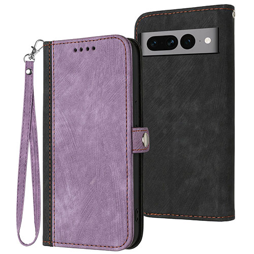 Leather Case Stands Flip Cover Holder YX1 for Google Pixel 7 Pro 5G Purple