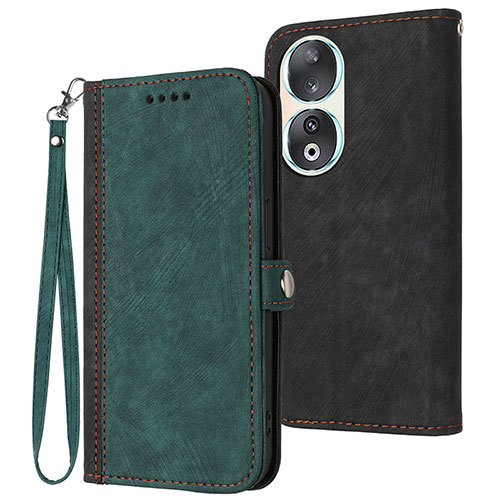 Leather Case Stands Flip Cover Holder YX1 for Huawei Honor 90 5G Green