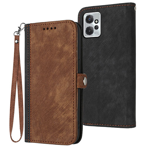 Leather Case Stands Flip Cover Holder YX1 for Motorola Moto G Power 5G (2023) Brown