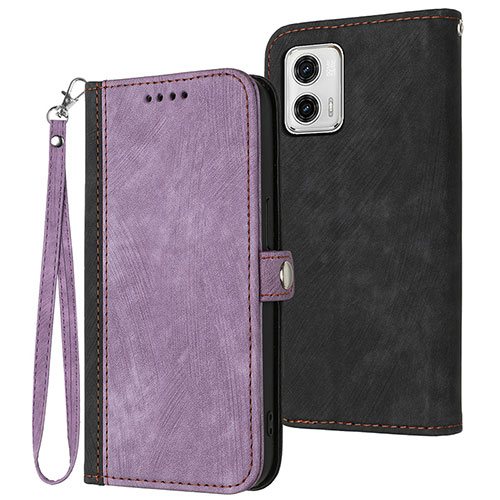 Leather Case Stands Flip Cover Holder YX1 for Motorola Moto G53 5G Purple