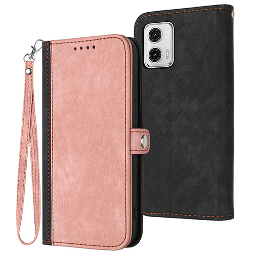 Leather Case Stands Flip Cover Holder YX1 for Motorola Moto G53 5G Rose Gold