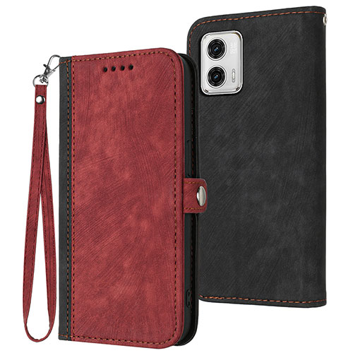 Leather Case Stands Flip Cover Holder YX1 for Motorola Moto G53y 5G Red