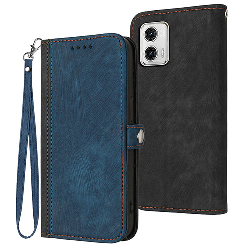 Leather Case Stands Flip Cover Holder YX1 for Motorola Moto G73 5G Blue