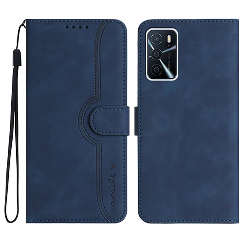 Leather Case Stands Flip Cover Holder YX1 for Oppo A54s Blue