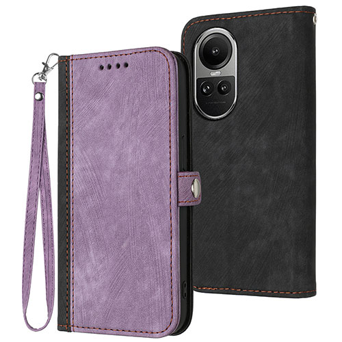 Leather Case Stands Flip Cover Holder YX1 for Oppo Reno10 5G Purple