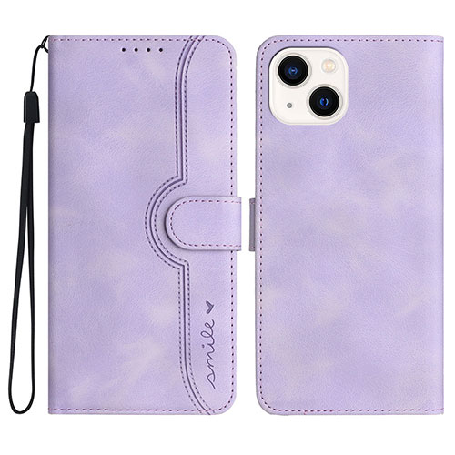 Leather Case Stands Flip Cover Holder YX2 for Apple iPhone 14 Clove Purple