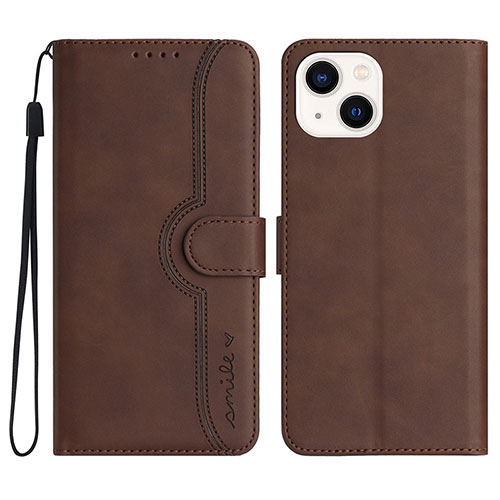 Leather Case Stands Flip Cover Holder YX2 for Apple iPhone 14 Plus Brown