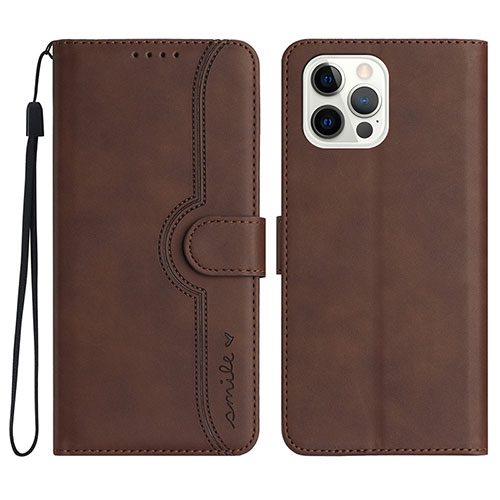 Leather Case Stands Flip Cover Holder YX2 for Apple iPhone 15 Pro Max Brown