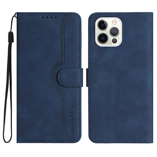 Leather Case Stands Flip Cover Holder YX2 for Apple iPhone 16 Pro Blue