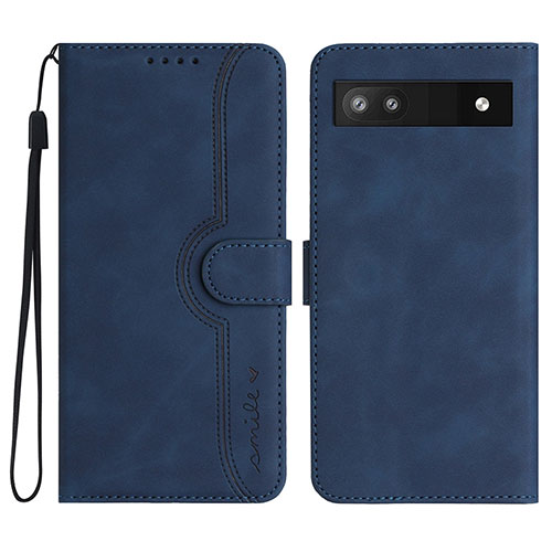 Leather Case Stands Flip Cover Holder YX2 for Google Pixel 6a 5G Blue