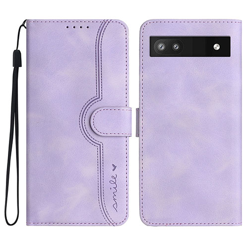 Leather Case Stands Flip Cover Holder YX2 for Google Pixel 6a 5G Purple