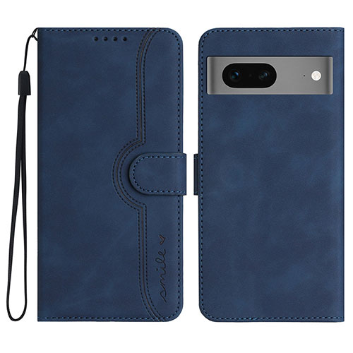 Leather Case Stands Flip Cover Holder YX2 for Google Pixel 7 5G Blue