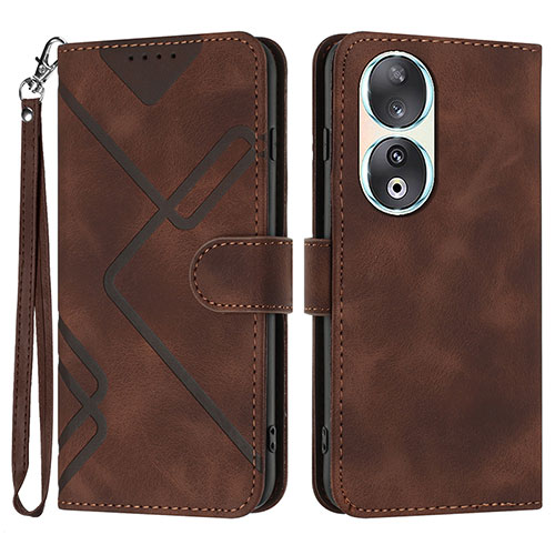 Leather Case Stands Flip Cover Holder YX2 for Huawei Honor 90 5G Brown