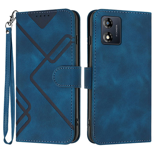 Leather Case Stands Flip Cover Holder YX2 for Motorola Moto E13 Blue